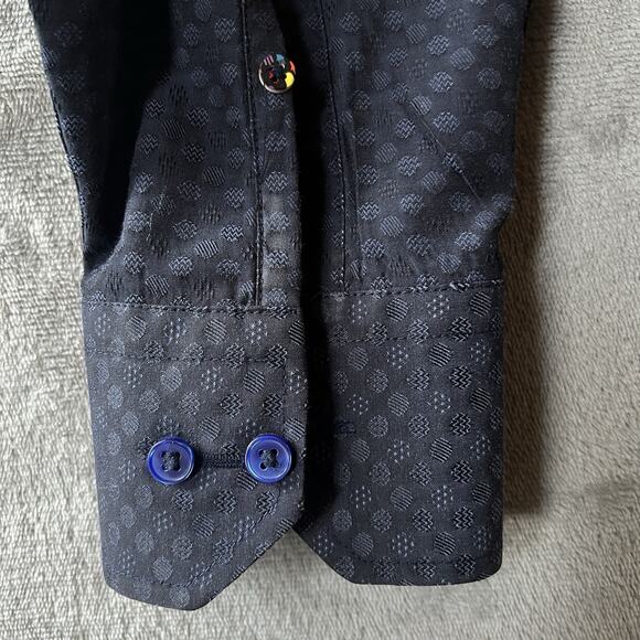 Visconti Men's Dress Shirt Long Sleeve XL Navy Blue Patterned Hidden Button - Picture 6 of 10